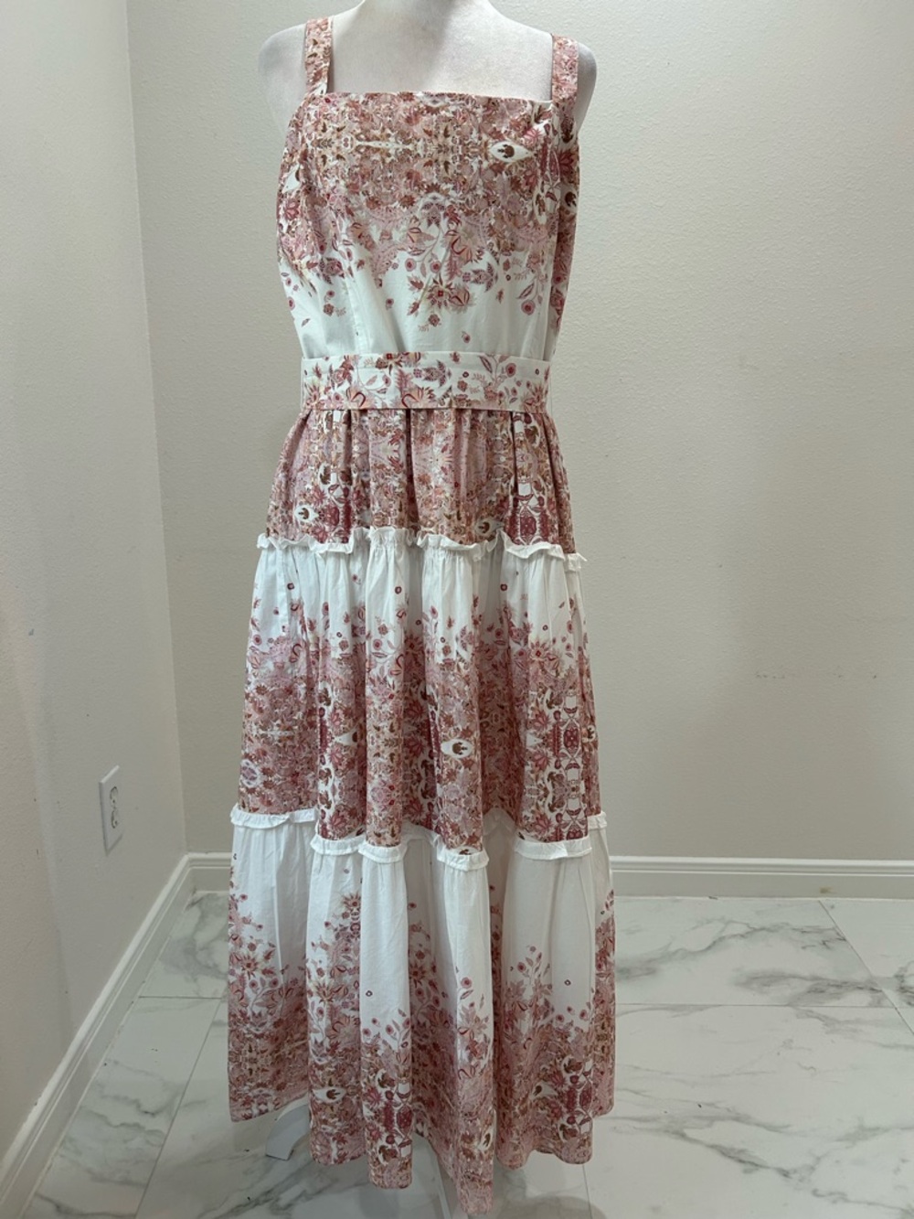 Antonio Melani Women's White and Dusty Rose Floral Tiered Maxi Dress